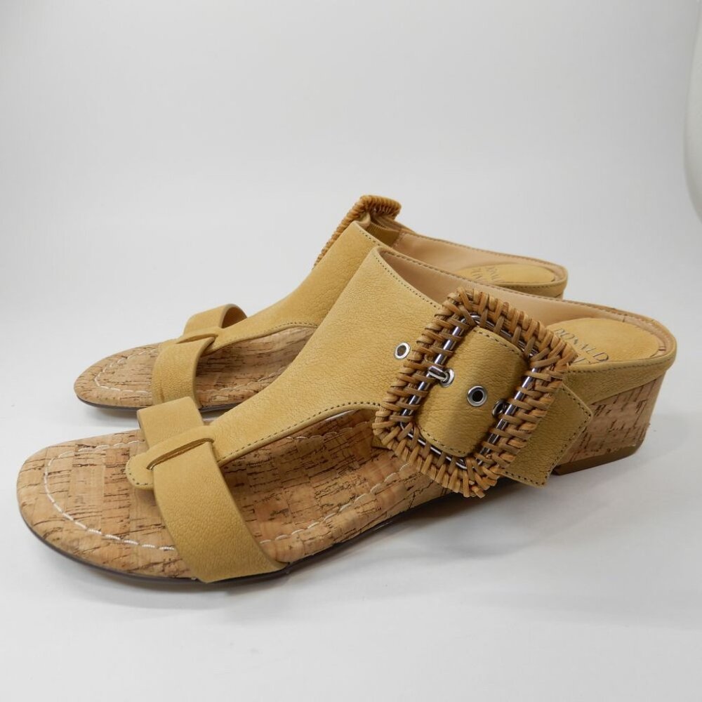 DONALD PLINER Vine SANDALS Size 7 Low Wedge Slide Slip On Honey Leather NEW - Picture 6 of 13
